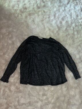 Cozy Black Long Sleeve Boatneck Top with Sleeve Button Detail